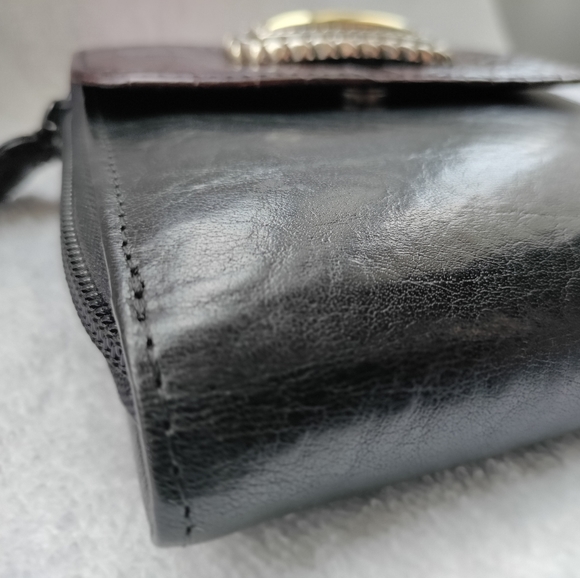 Brighton | Two Toned Leather Black & Brown Silver & Gold Tri-Fold Wallet - Picture 5 of 14